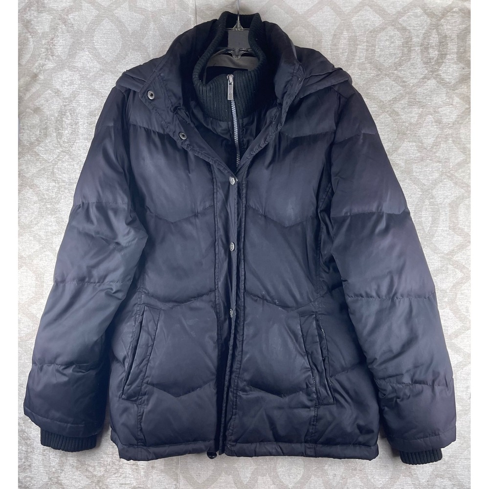Nautica Puffer Jacket Mens Large Black Good Hooded Double Layer Bib Parka Coat - Picture 6 of 9